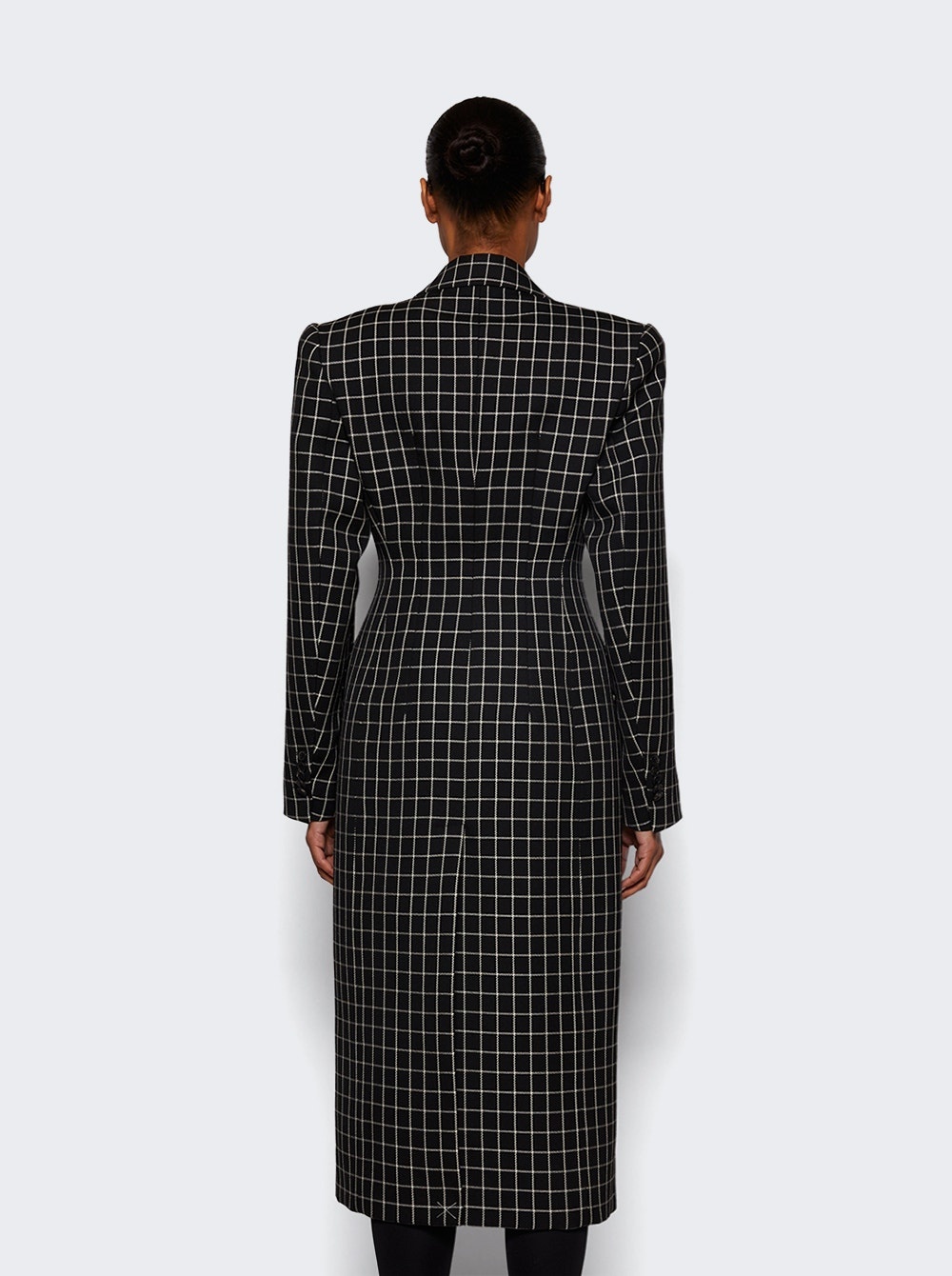 Double Breasted Contour Coat Black Plaid - 5