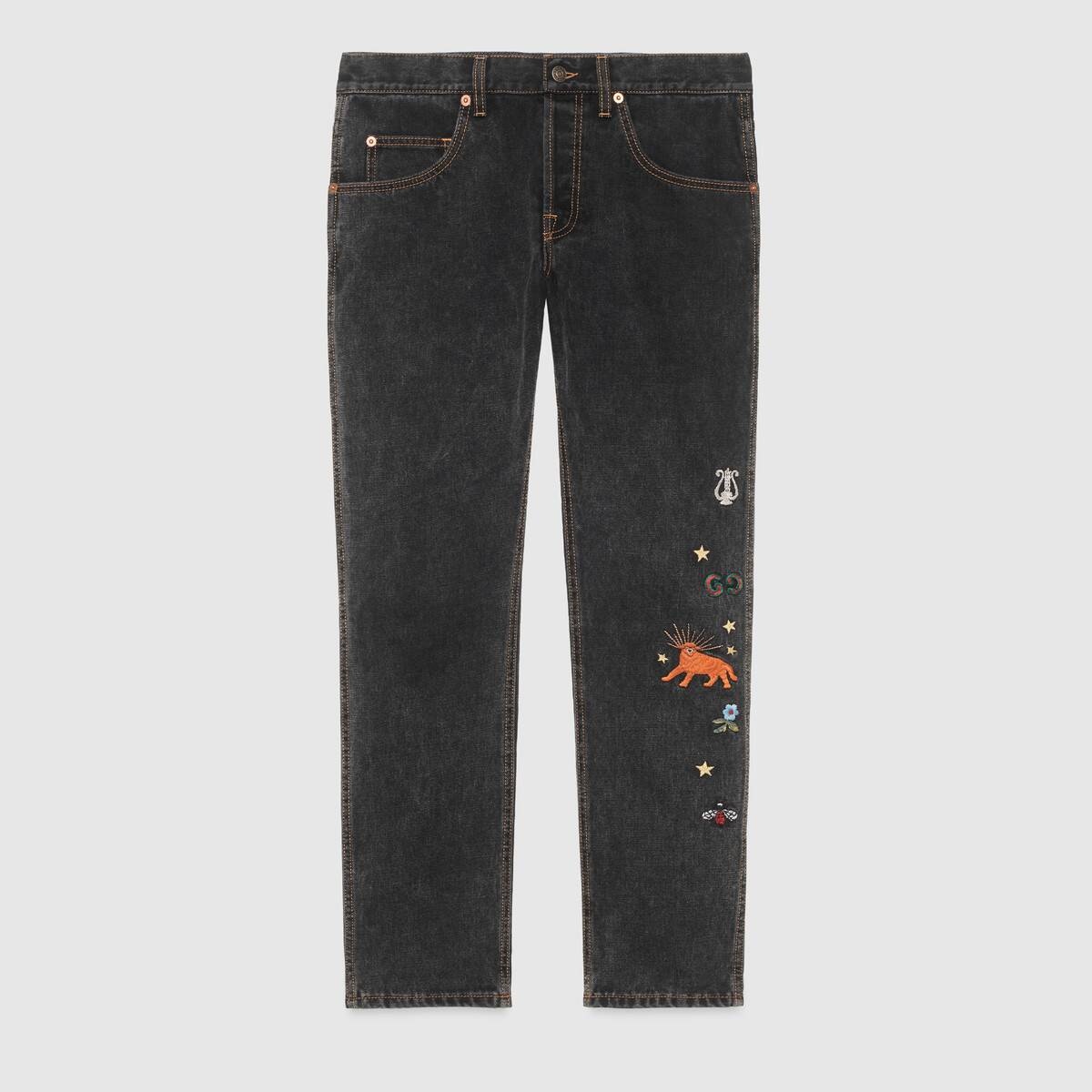 Tapered embroidered jeans - 1