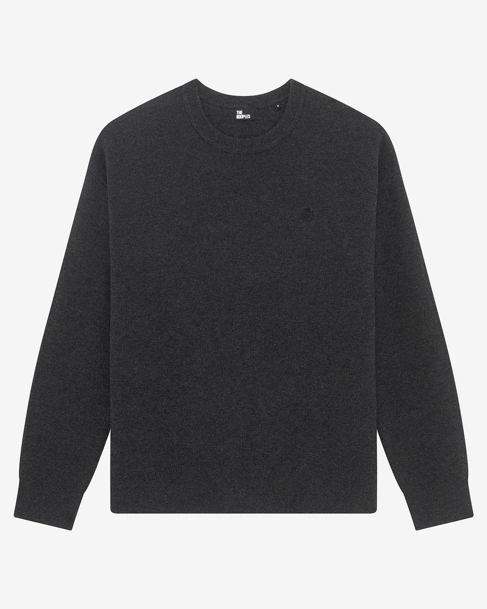 GREY DOUBLE-FACED WOOL ROUND-NECK SWEATER - 1