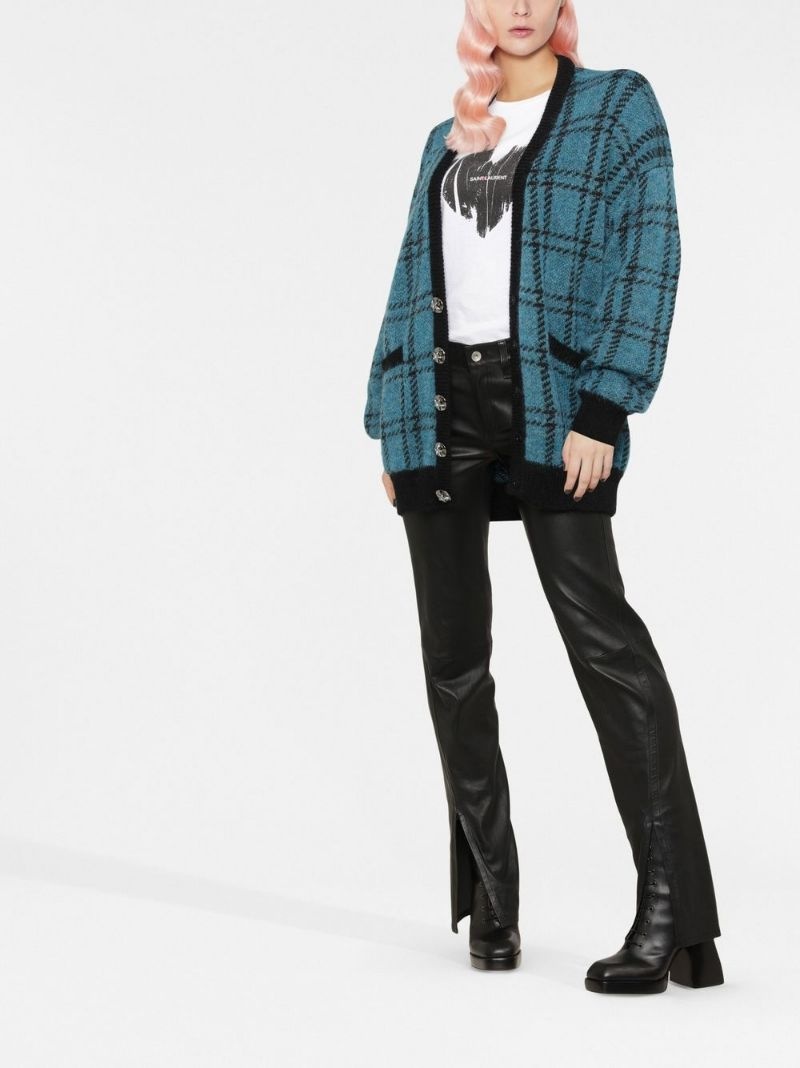 checked V-neck cardigan - 3
