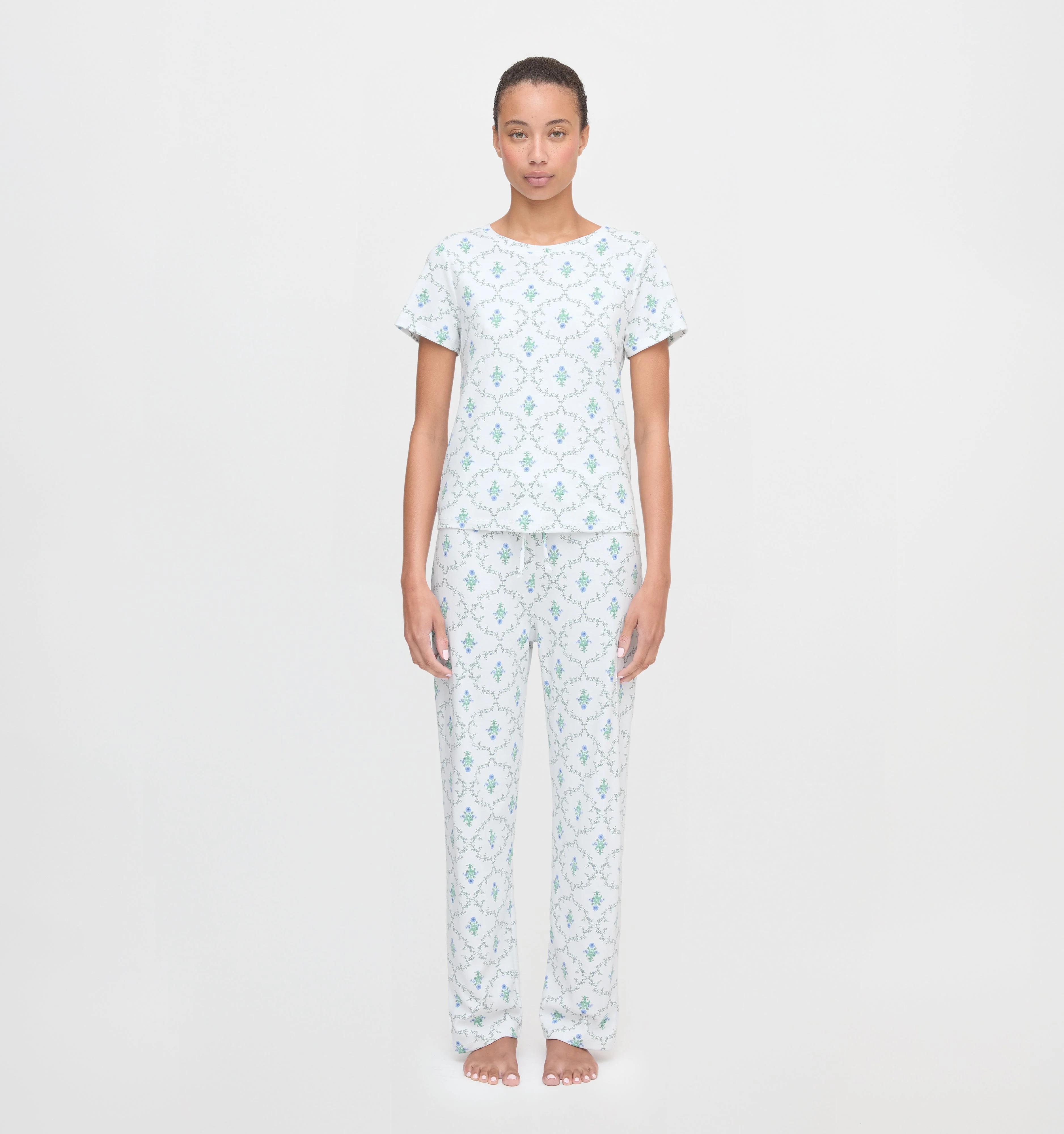 The Kelly Pajama Set - Green Trellis - 1