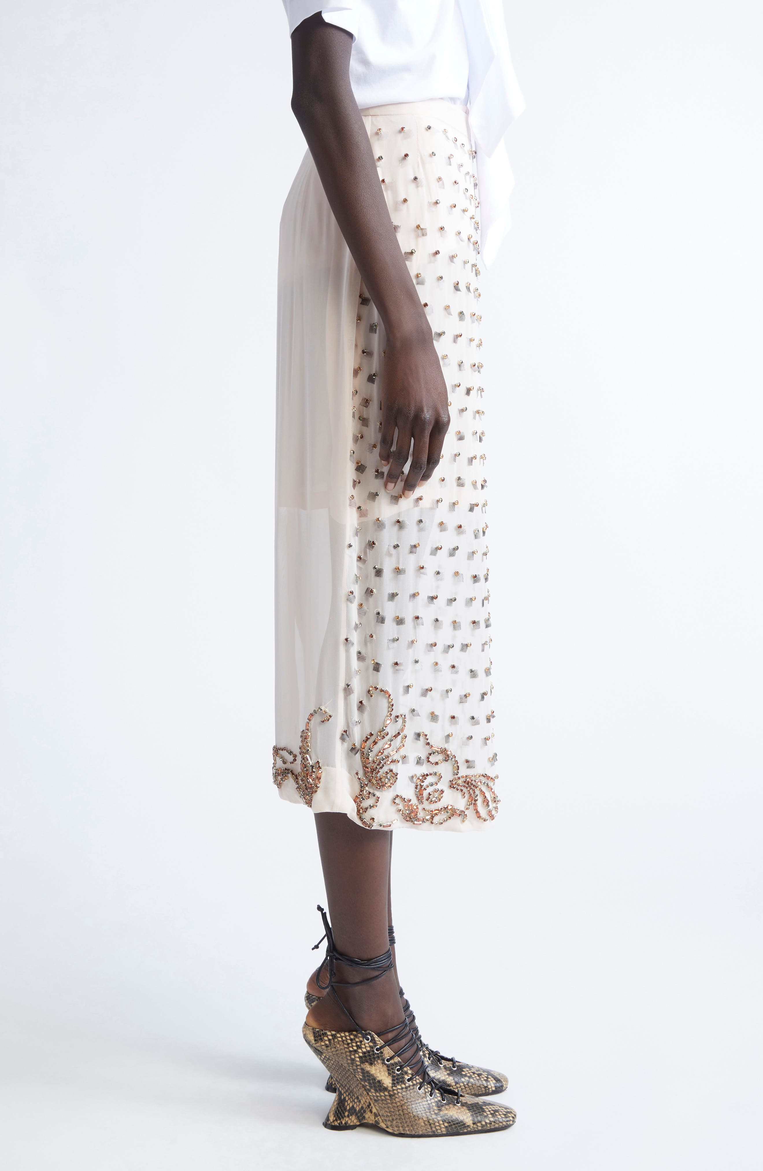 Dries Van Noten Sokna Embellished Midi Skirt in Blush at Nordstrom - 4
