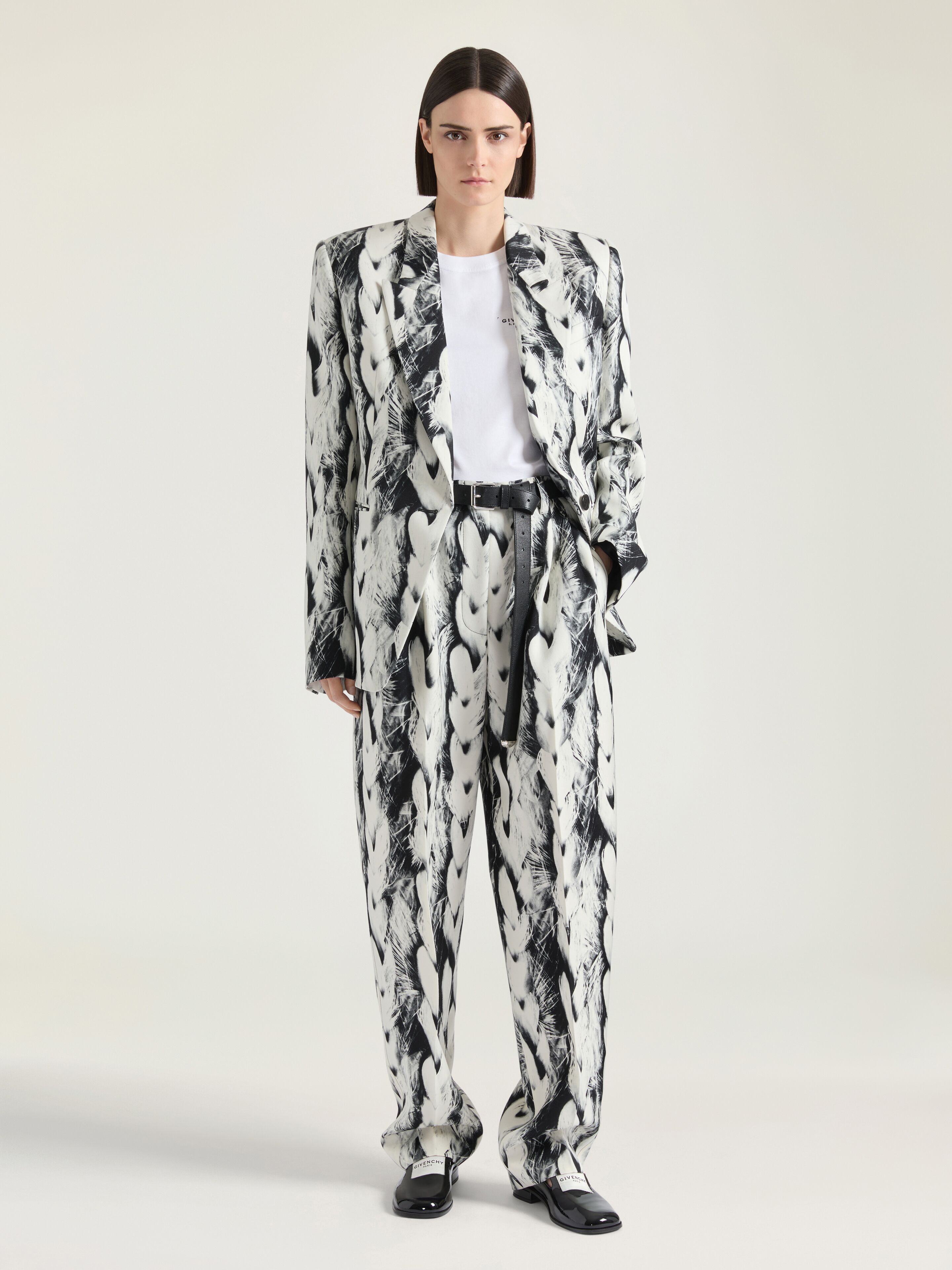 BOXY SINGLE BREASTED JACKET IN WOOL WITH HAIR PRINT - 2