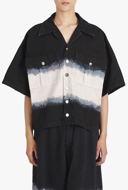 Oversized cotton shirt with black and white tie-dye print - 5