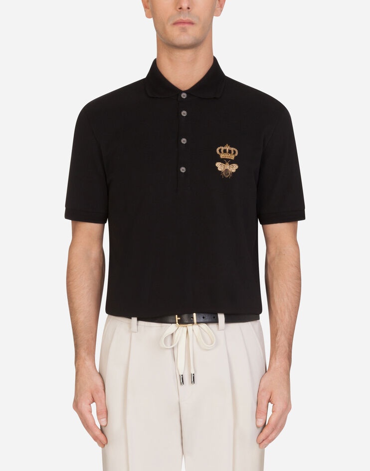 Cotton piqué polo-shirt with lurex embroidery - 1