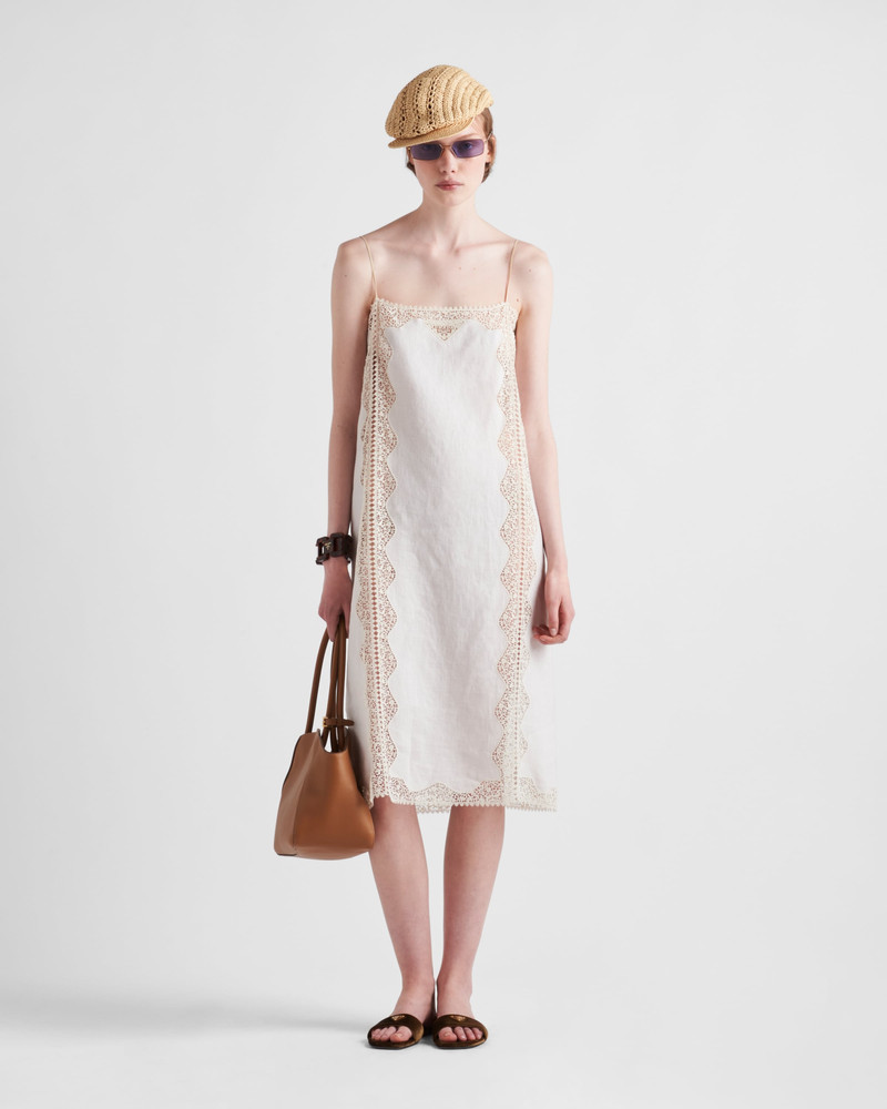 Prada Embroidered, lace-trimmed linen dress outlook