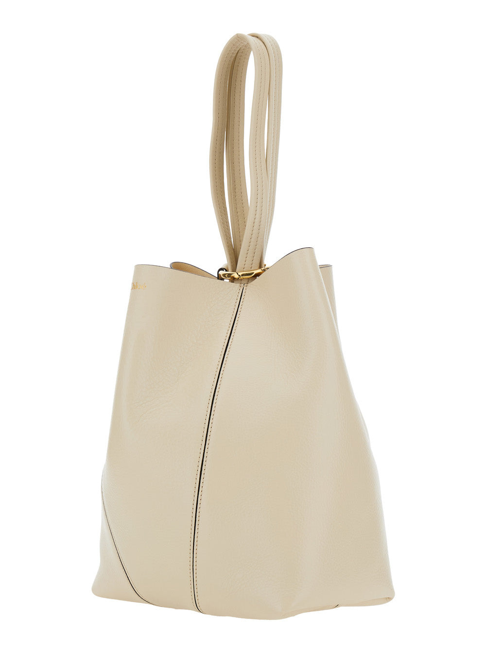 Chloé Women 'Spin' Beige Shoulder Bag With Metal Logo Medals In Grained Leather Woman - 2