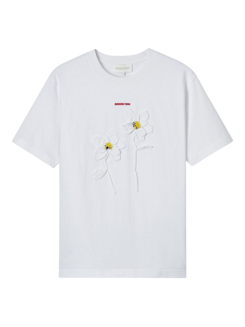 flower-appliqué cotton T-shirt 1