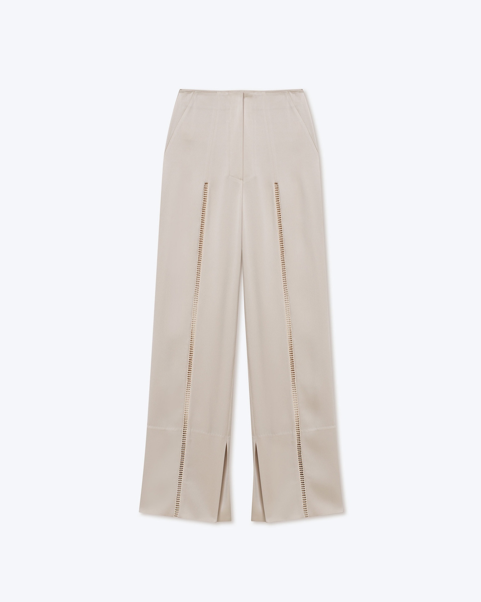 MIKKI - Slip satin ladder-stitch pants - Creme - 1
