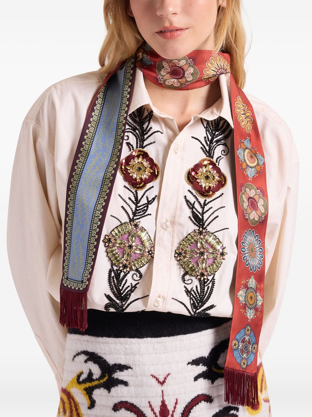 floral-pattern fringed scarf - 4