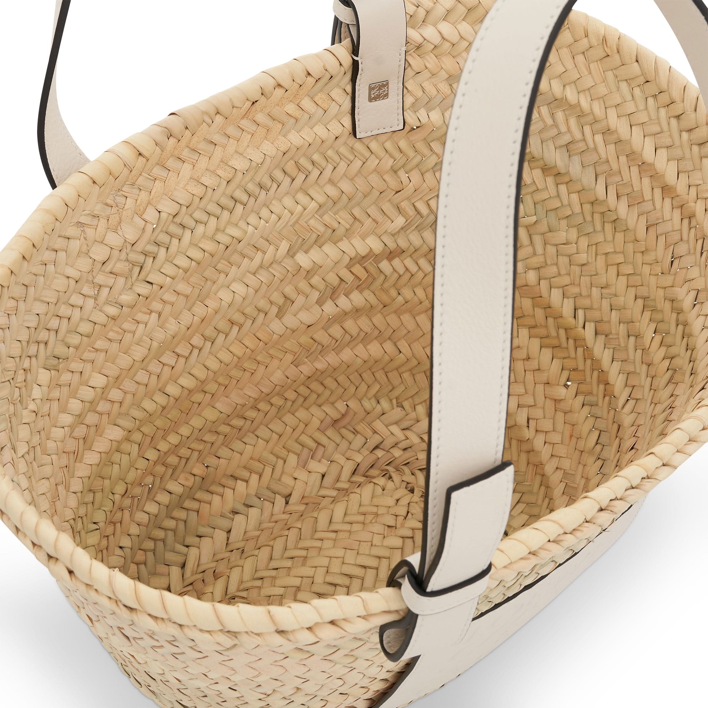 Medium Palm Leaf and Calfskin Basket Bag in Natural/White - 4