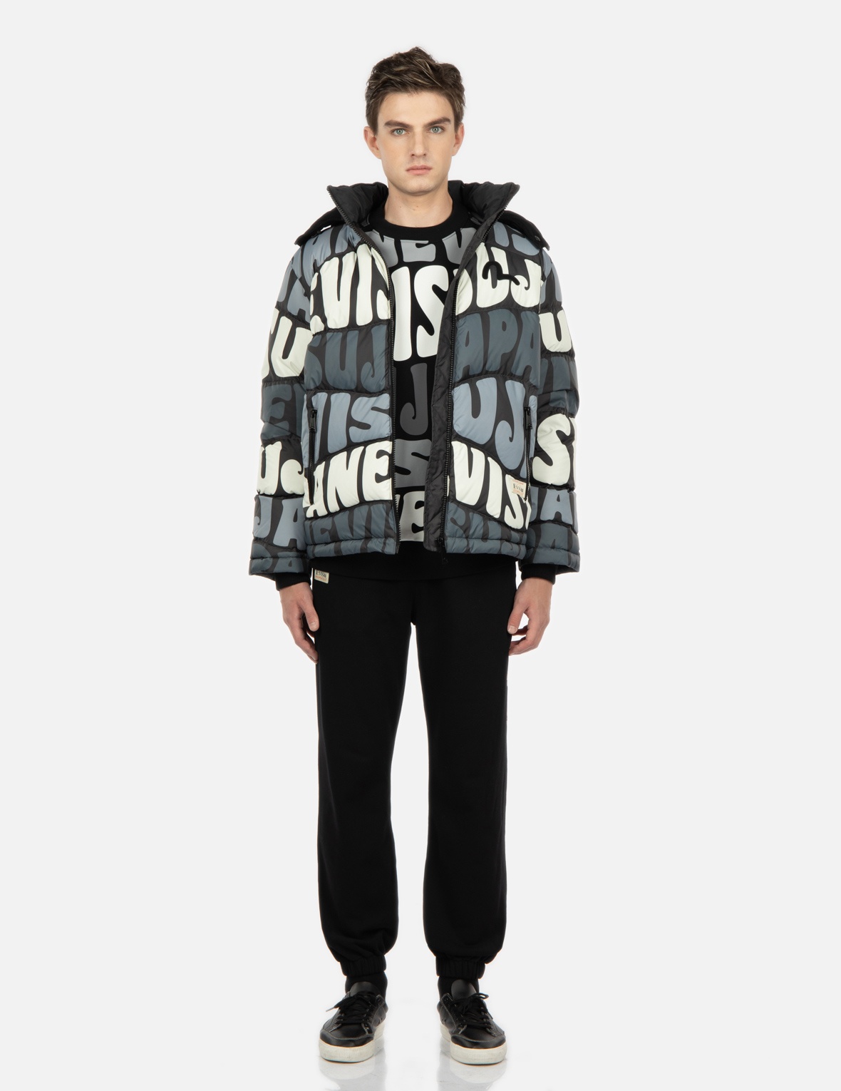 ALLOVER WAVY TEXT PRINT DOWN JACKET - 5
