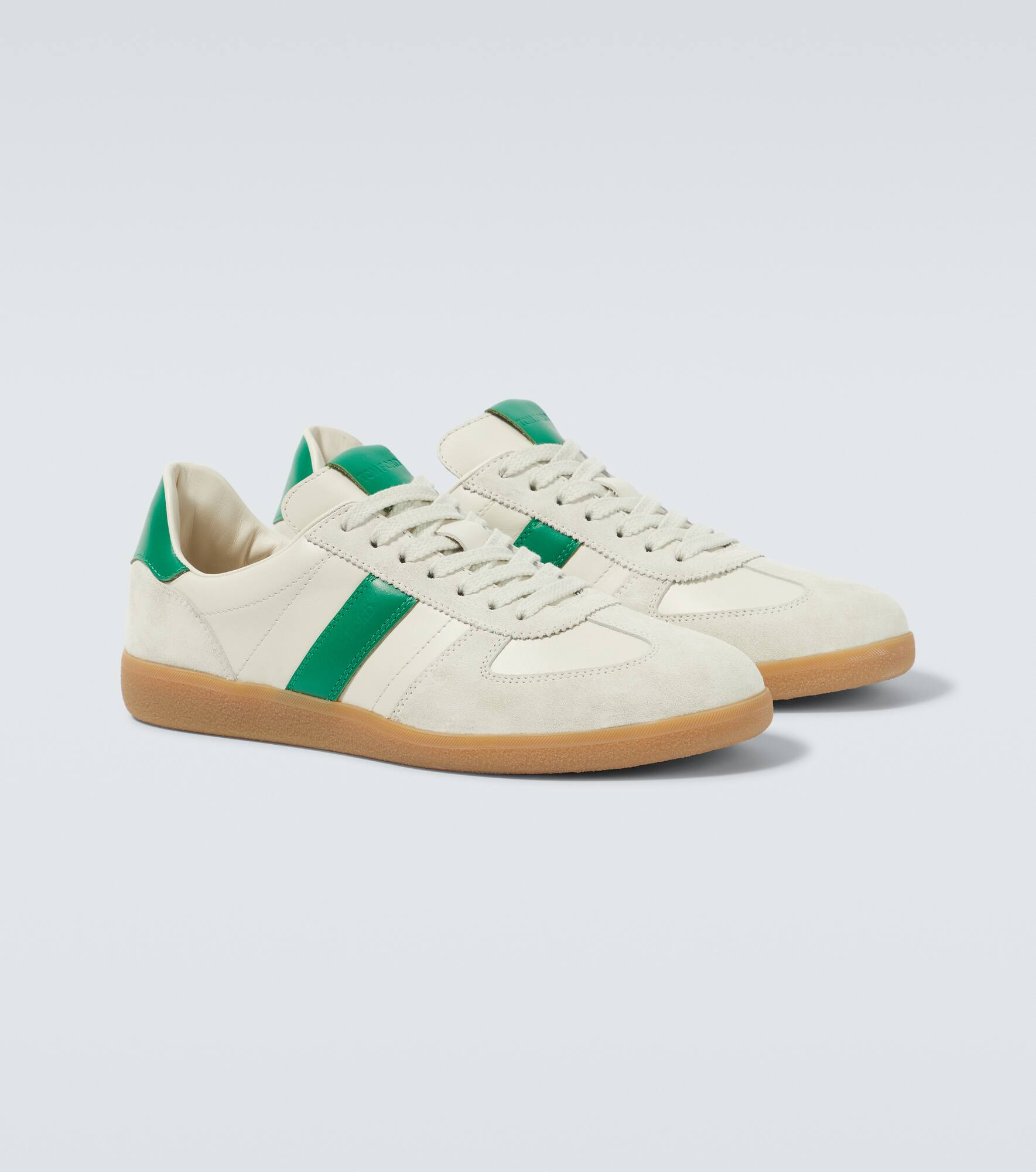 Suede-trimmed leather sneakers - 5
