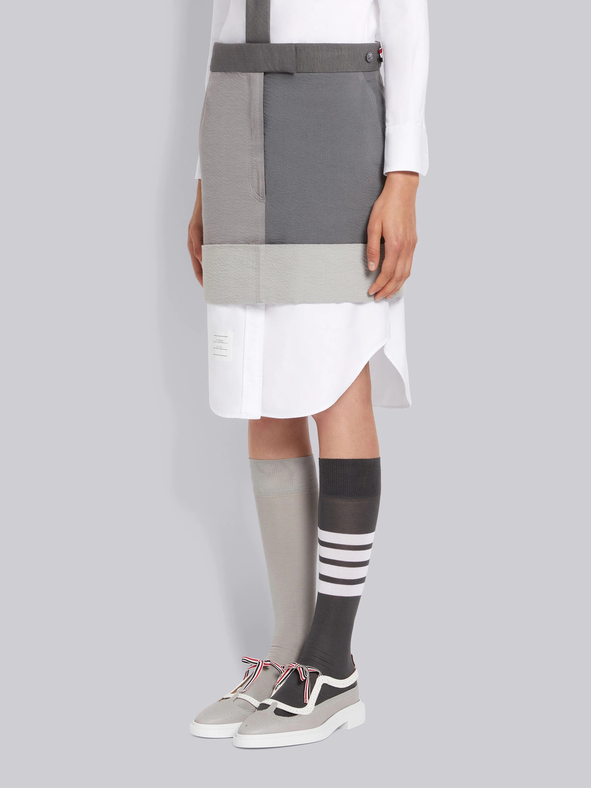 Silver Fun-Mix Cotton Seersucker Mini Sack Skirt - 2