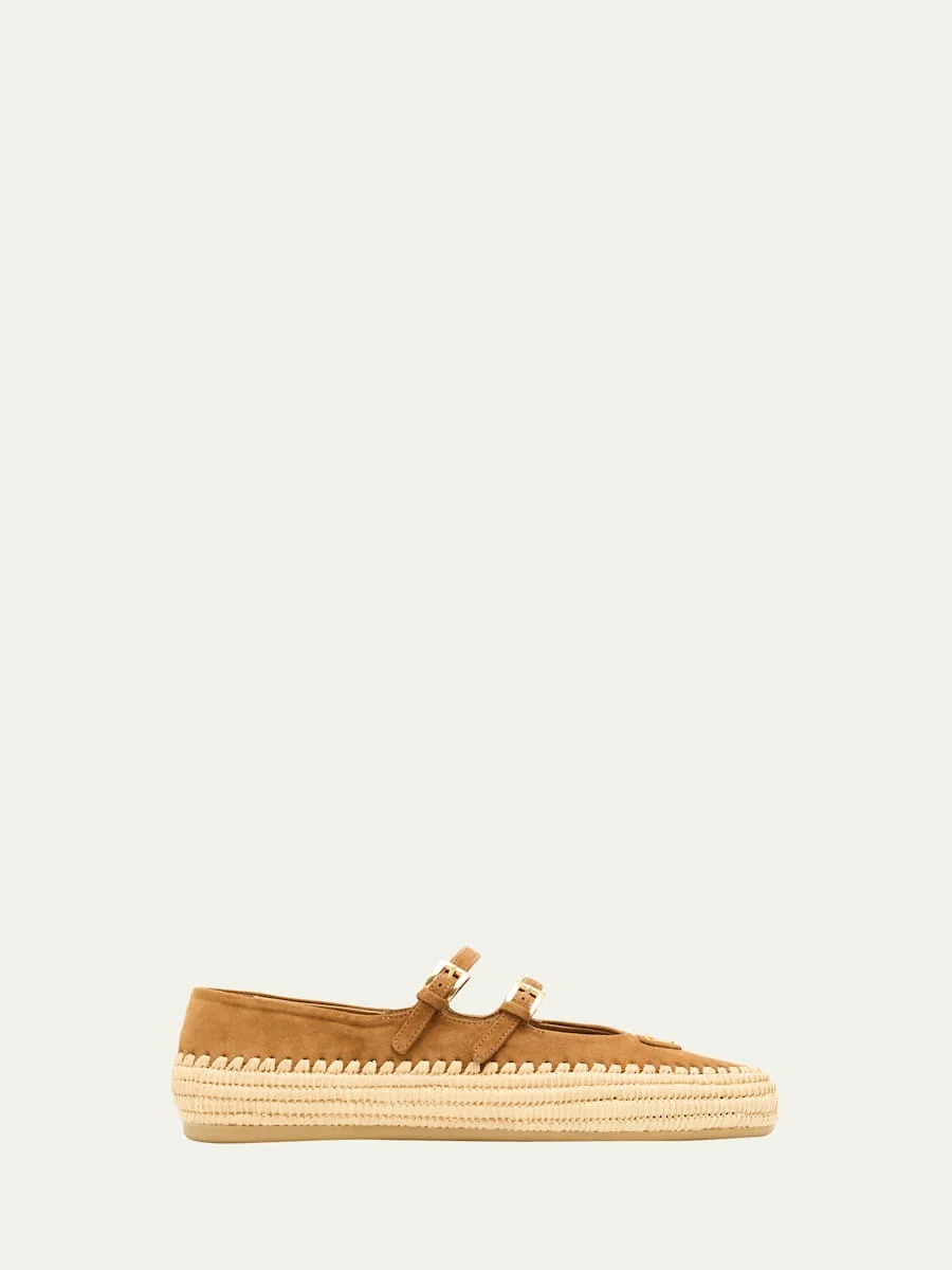 Suede Double Mary Jane Strap Espadrilles - 1