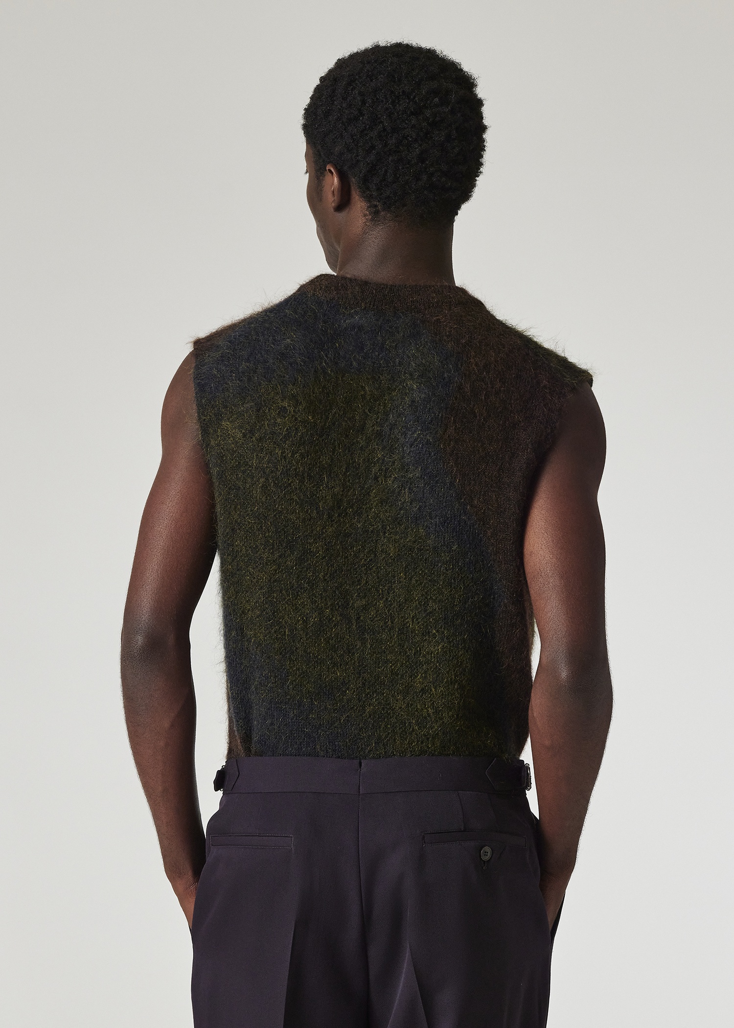 Dark Grey and Green 'Photogram Leaves' Mohair-Blend Knitted Vest - 4