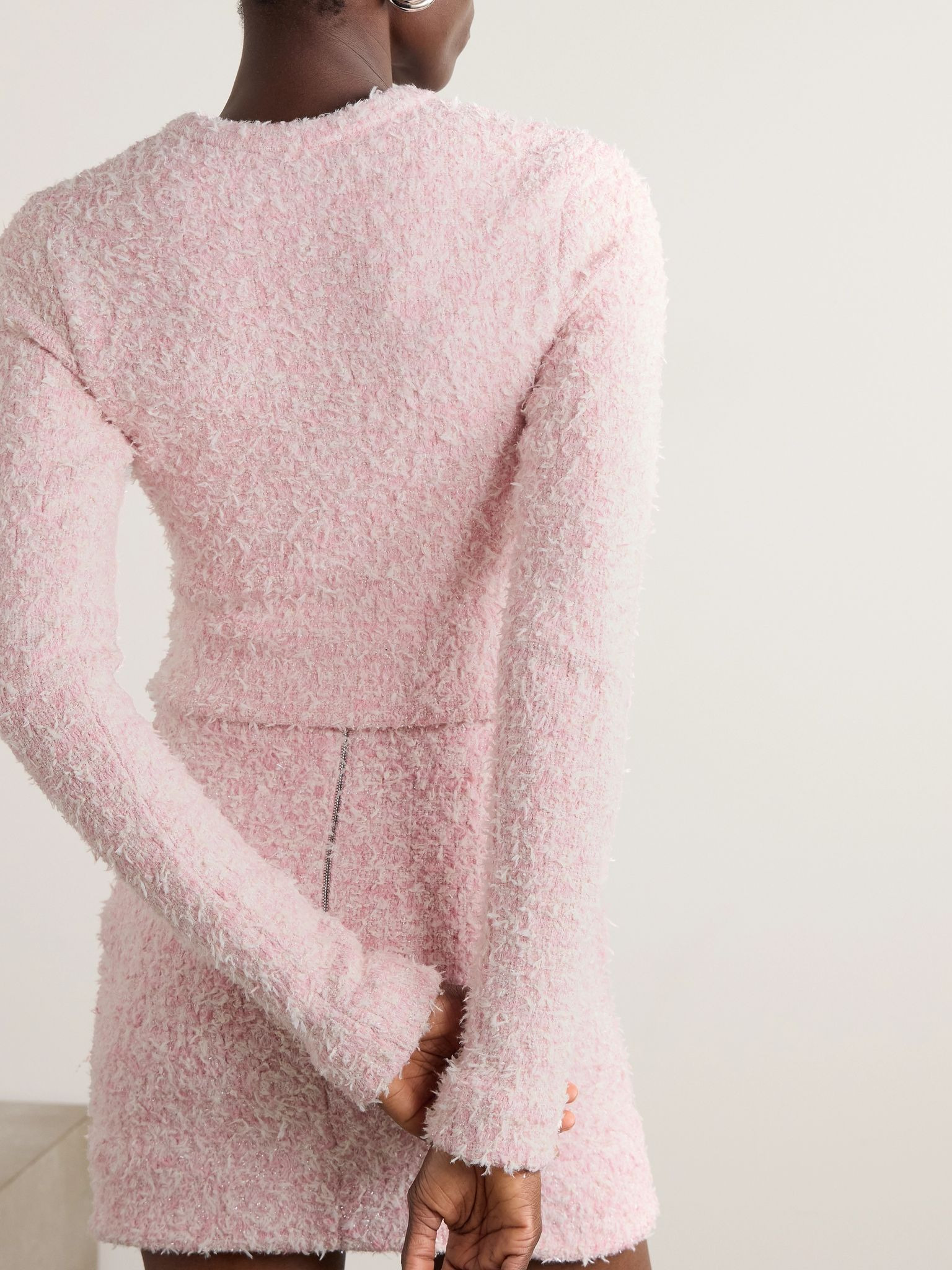 Cropped metallic cotton-blend tweed cardigan Pink - 3