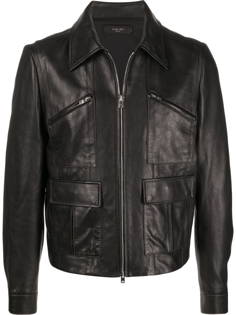 pointed-collar grained leather jacket - 1