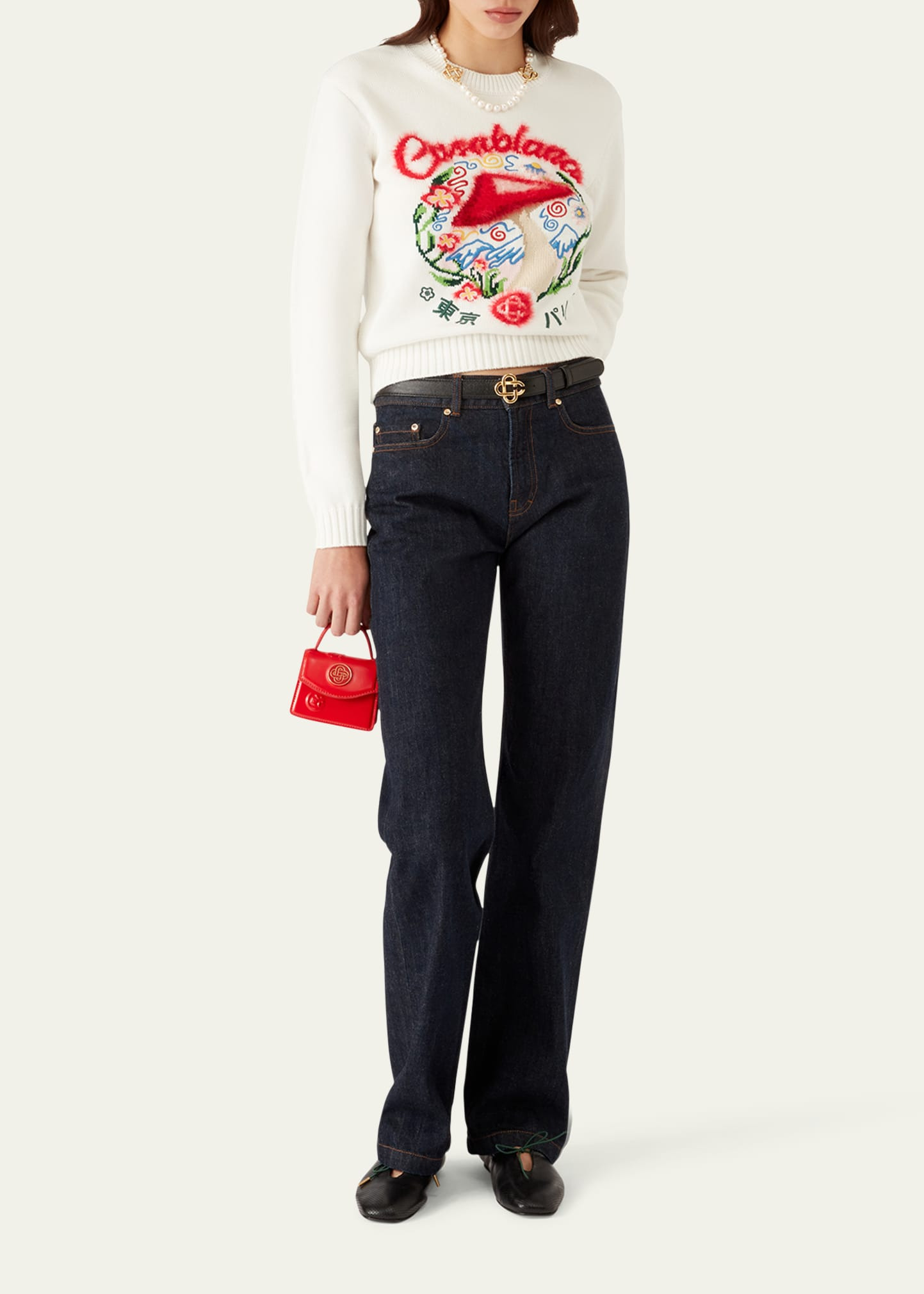 Mushroom Emblem Knit Crewneck Sweater - 2