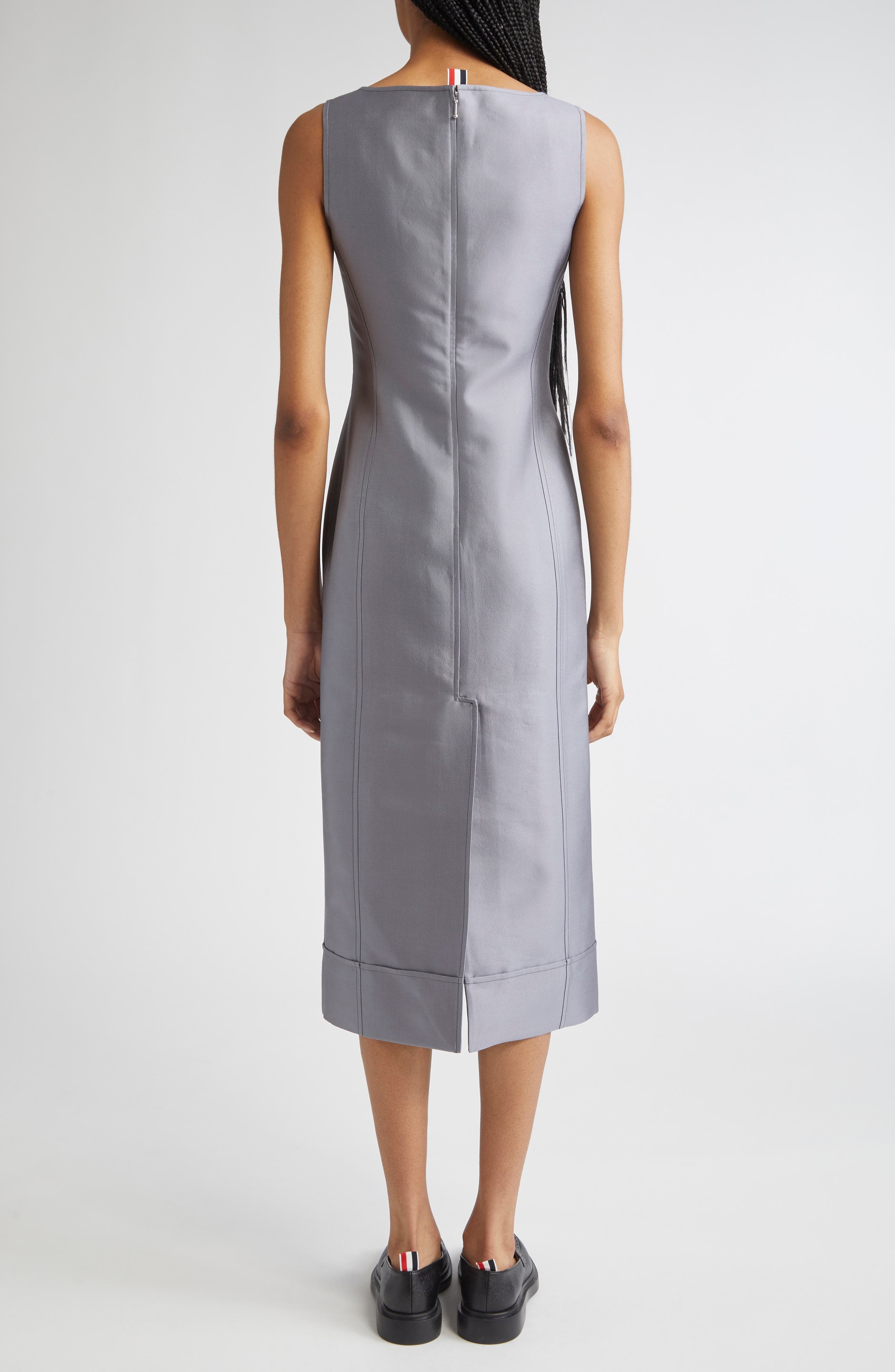 Thom Browne Square Neck Wool & Silk Midi Dress in Medium Grey at Nordstrom - 2