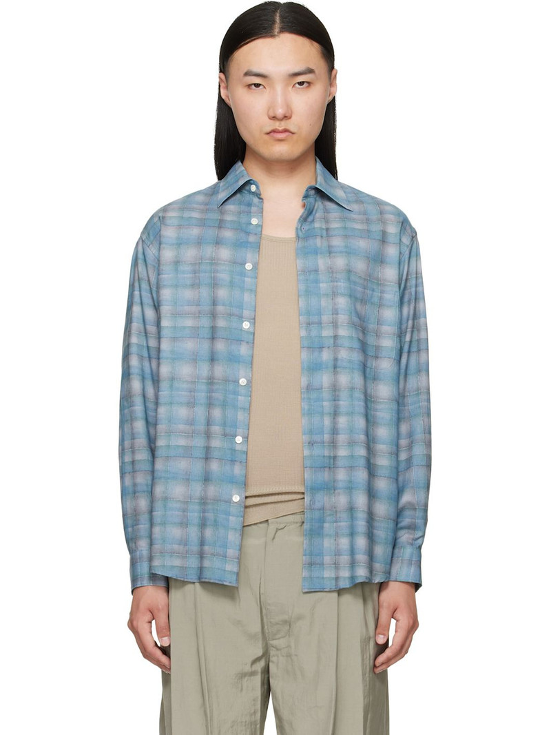 Blue Printed Plaid Cotton Lawn Shirt 1