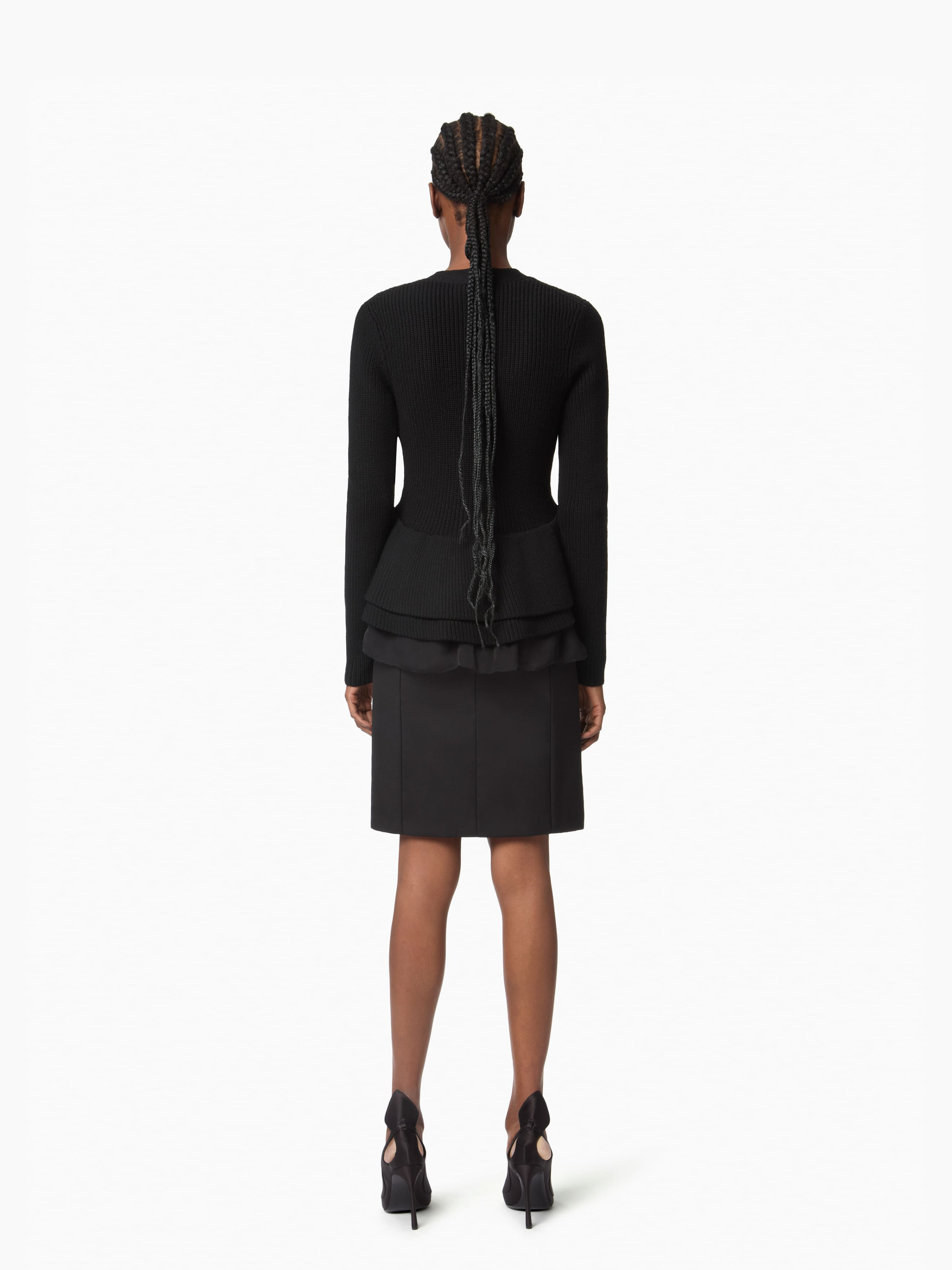 Wool Cardigan With Ruffled Peplum - 4