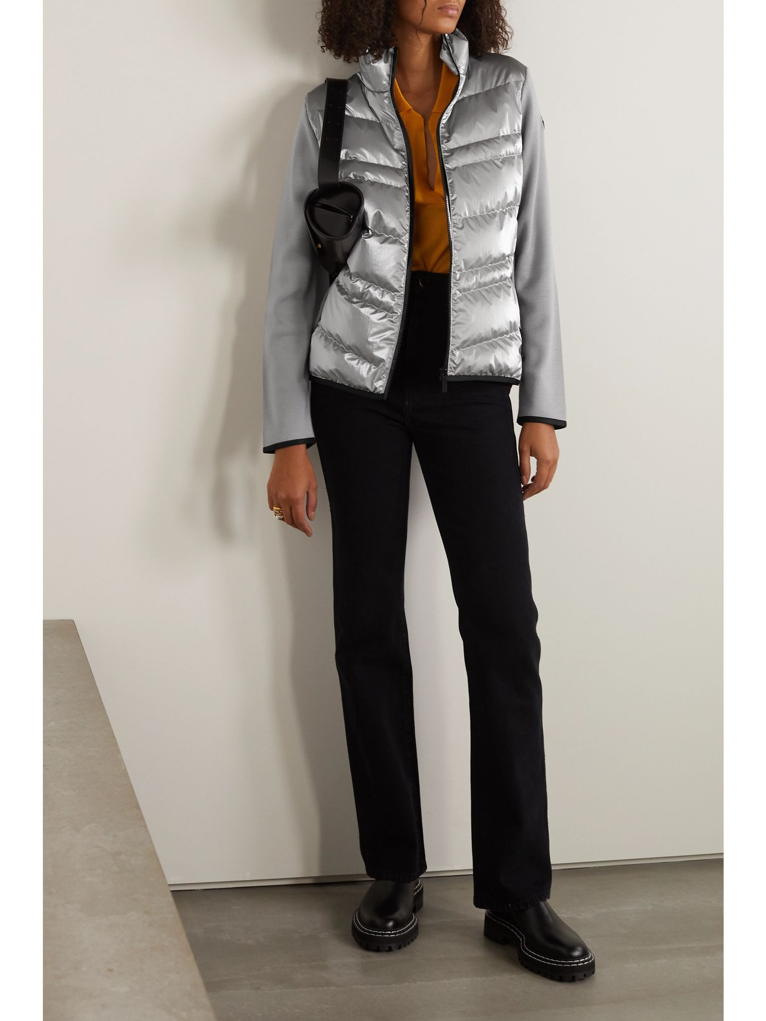 Paneled wool-blend and quilted shell down jacket Silver - 2