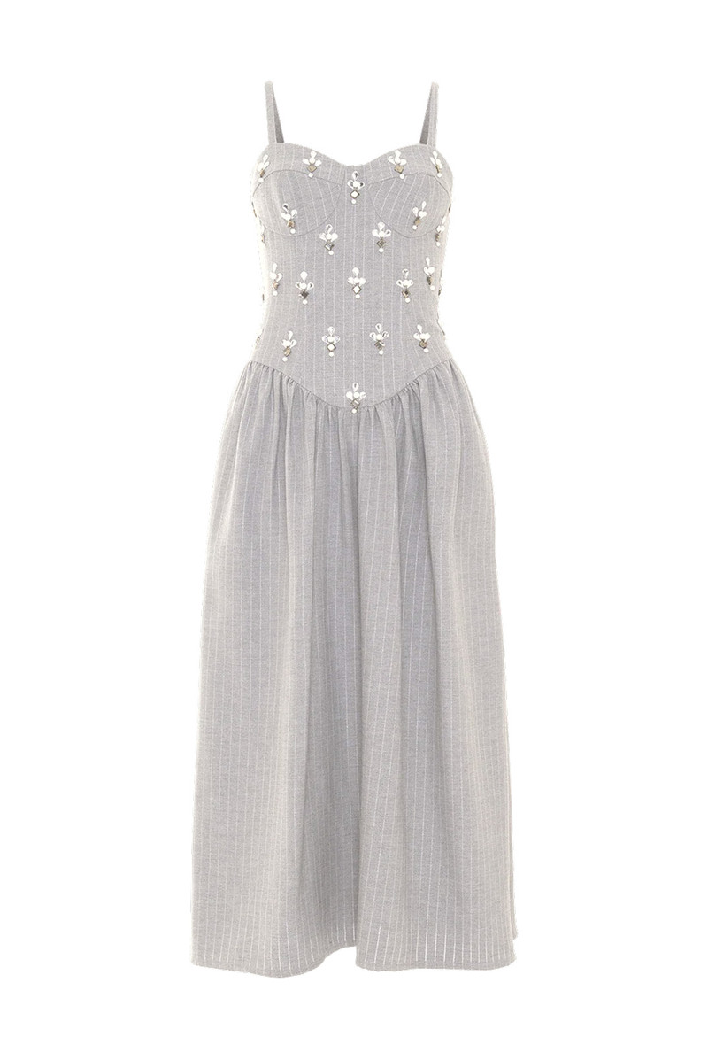 METALLIC PINSTRIPE MIDI DRESS 4