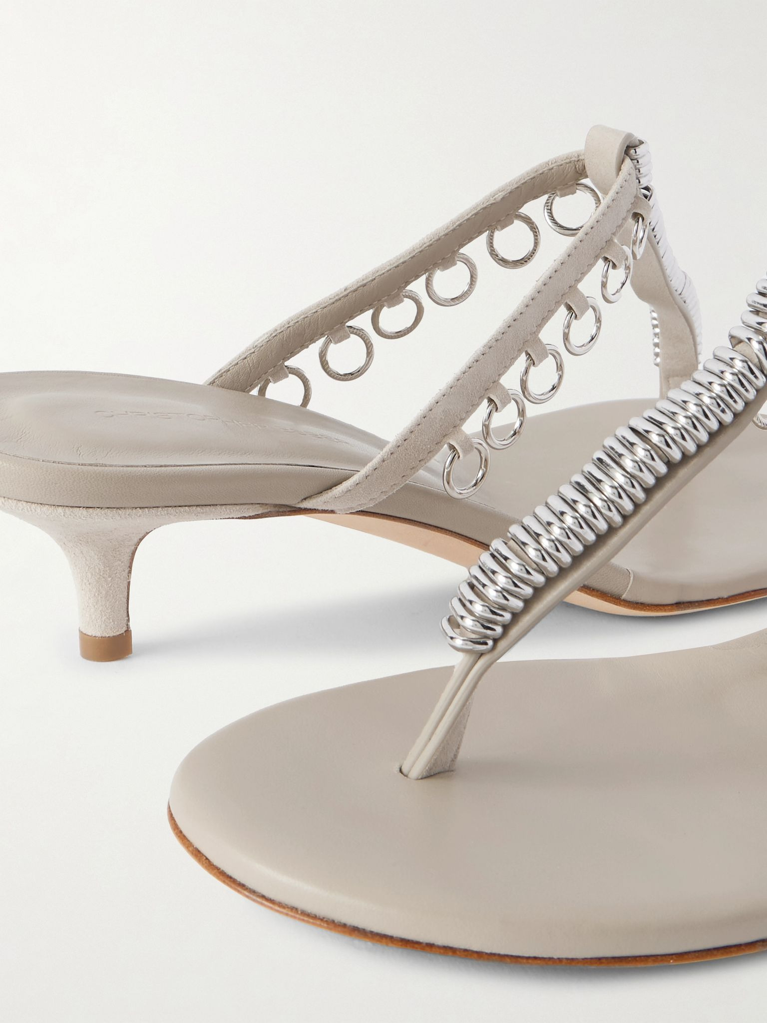 Pierced embellished suede sandals Beige - 4