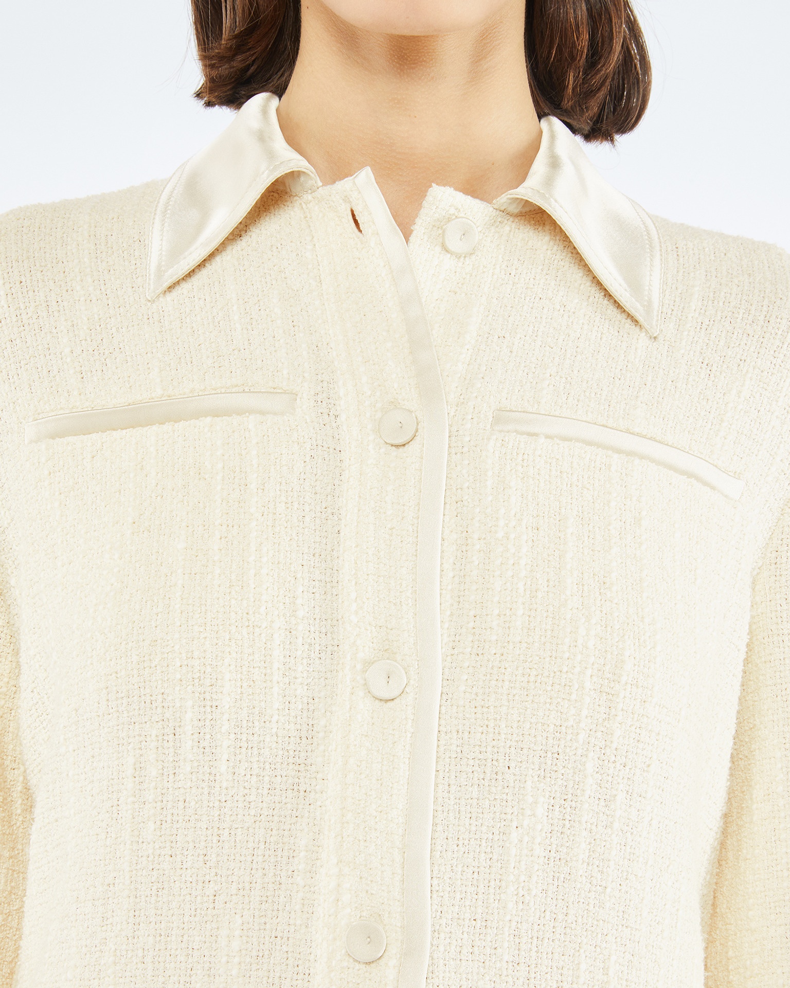 ROSAN - Textured bouclé tweed shirt - Creme - 5