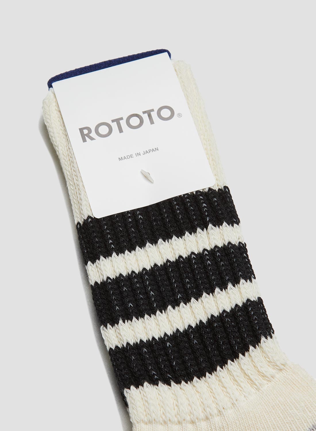 Rototo Coarse Ribbed Oldschool Crew Sock in Black - 2