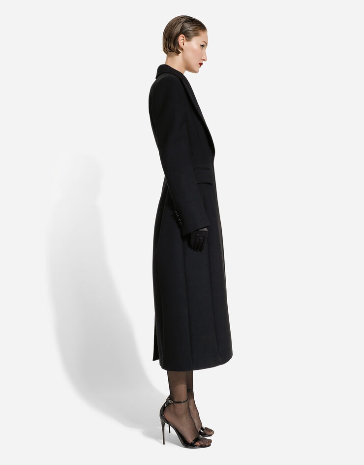 Long single-breasted wool cady coat - 7