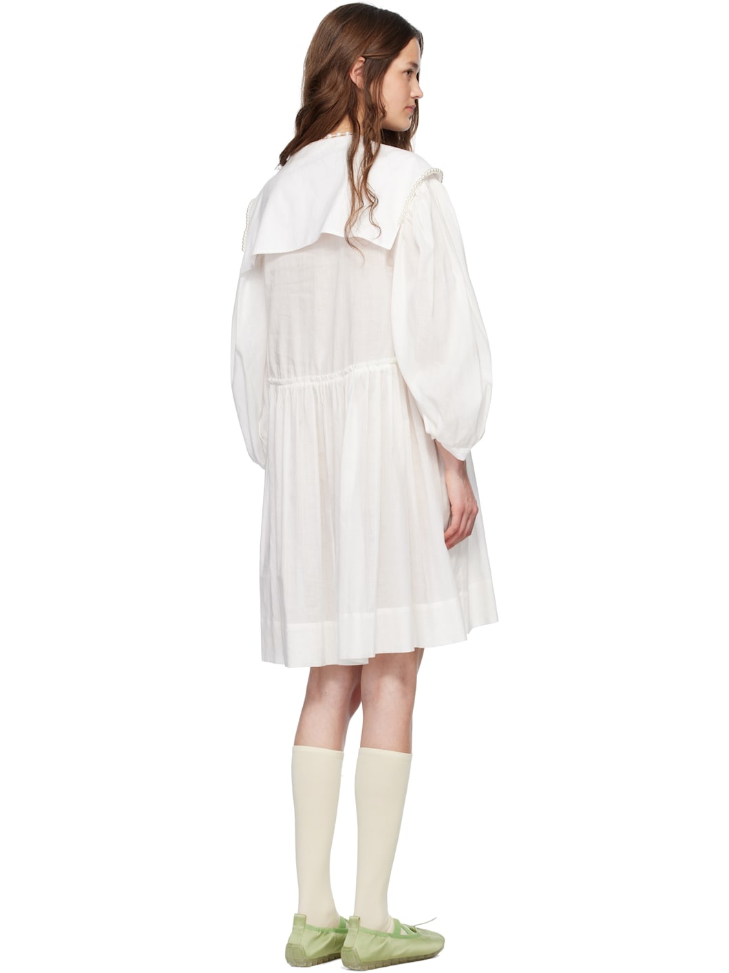 White Beaded Sailor Collar Shirt Minidress - 3