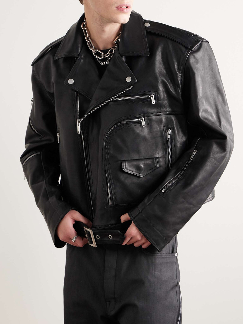 Cropped Buckled Leather Jacket 4