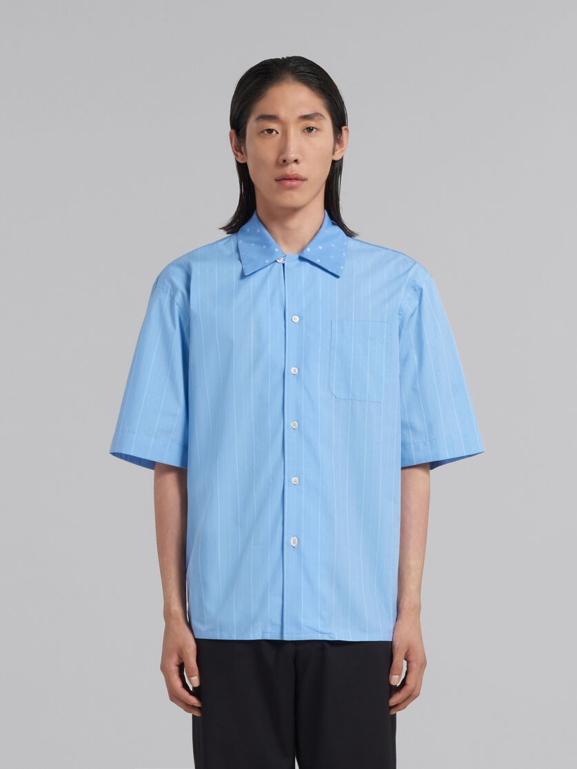 BLUE COTTON BOWLING SHIRT WITH STRIPES AND POLKA DOTS - 2