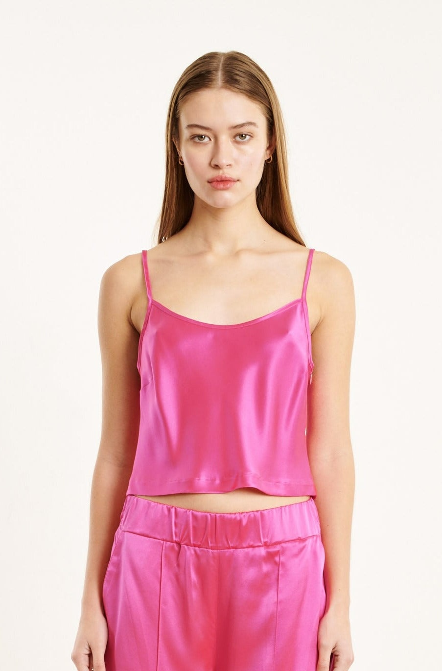 FUCHSIA SILK CROPPED CAMI - 1