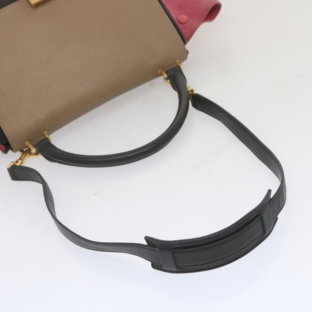 CELINE Trapeze Hand Bag Leather Beige Pink - 7
