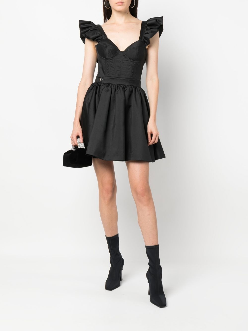 draped-neck pleated mini dress - 3