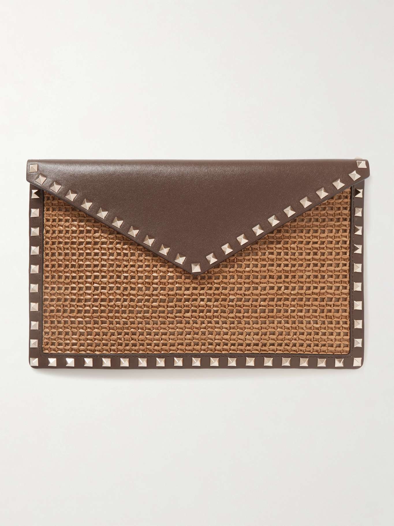 Rockstud leather and raffia clutch - 1