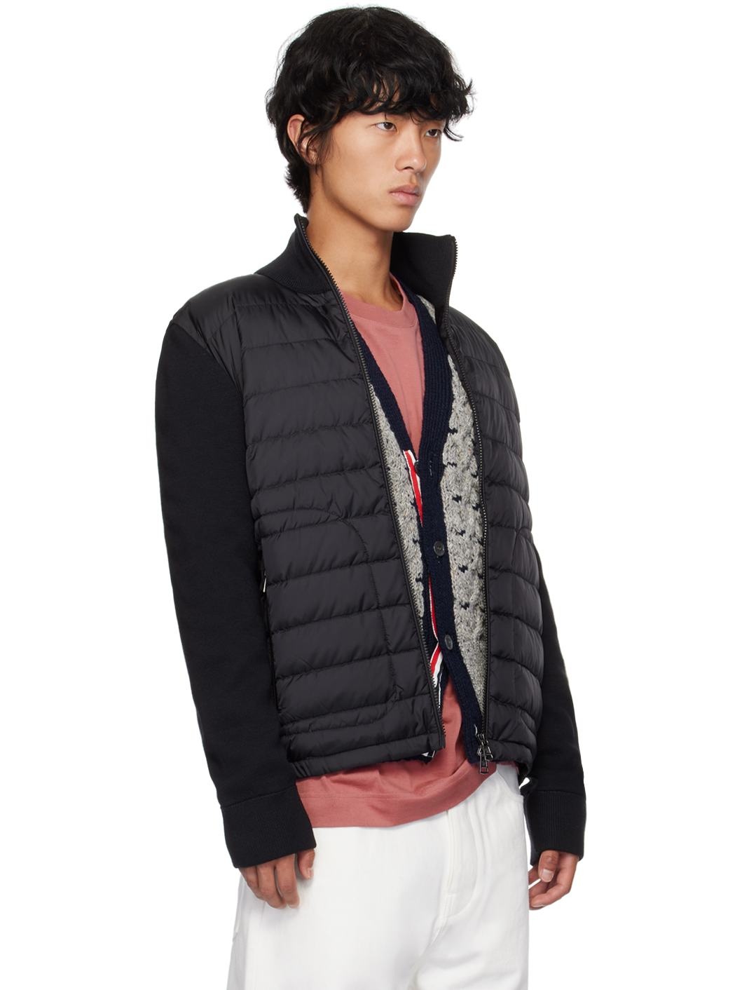 Black Quilted Down Cardigan - 2