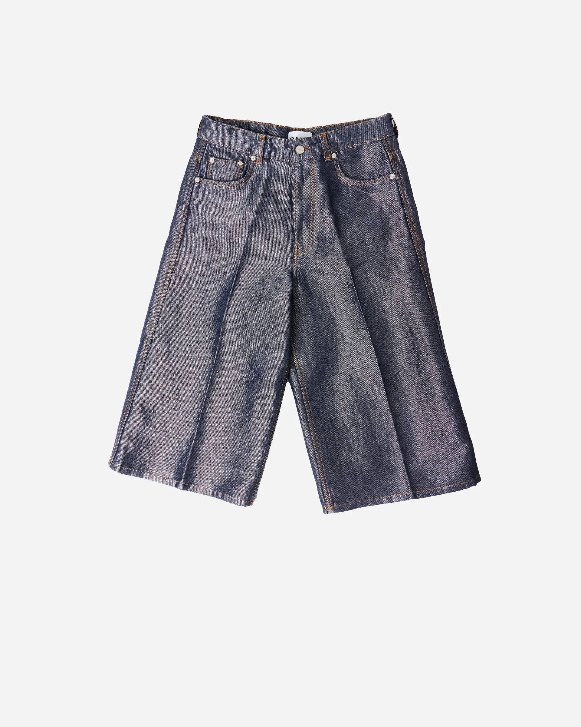 Shiny Weft Denim Shorts - 1