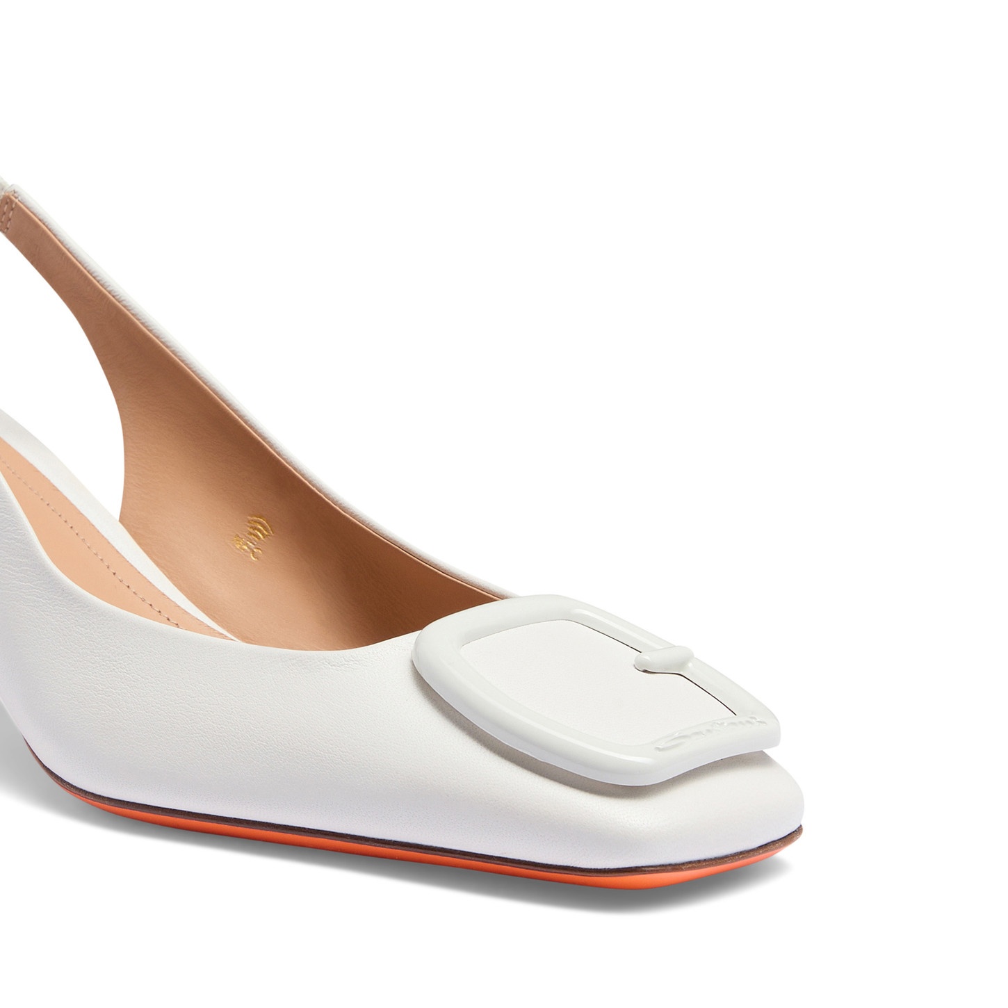 Women's white leather mid-heel slingback - 5