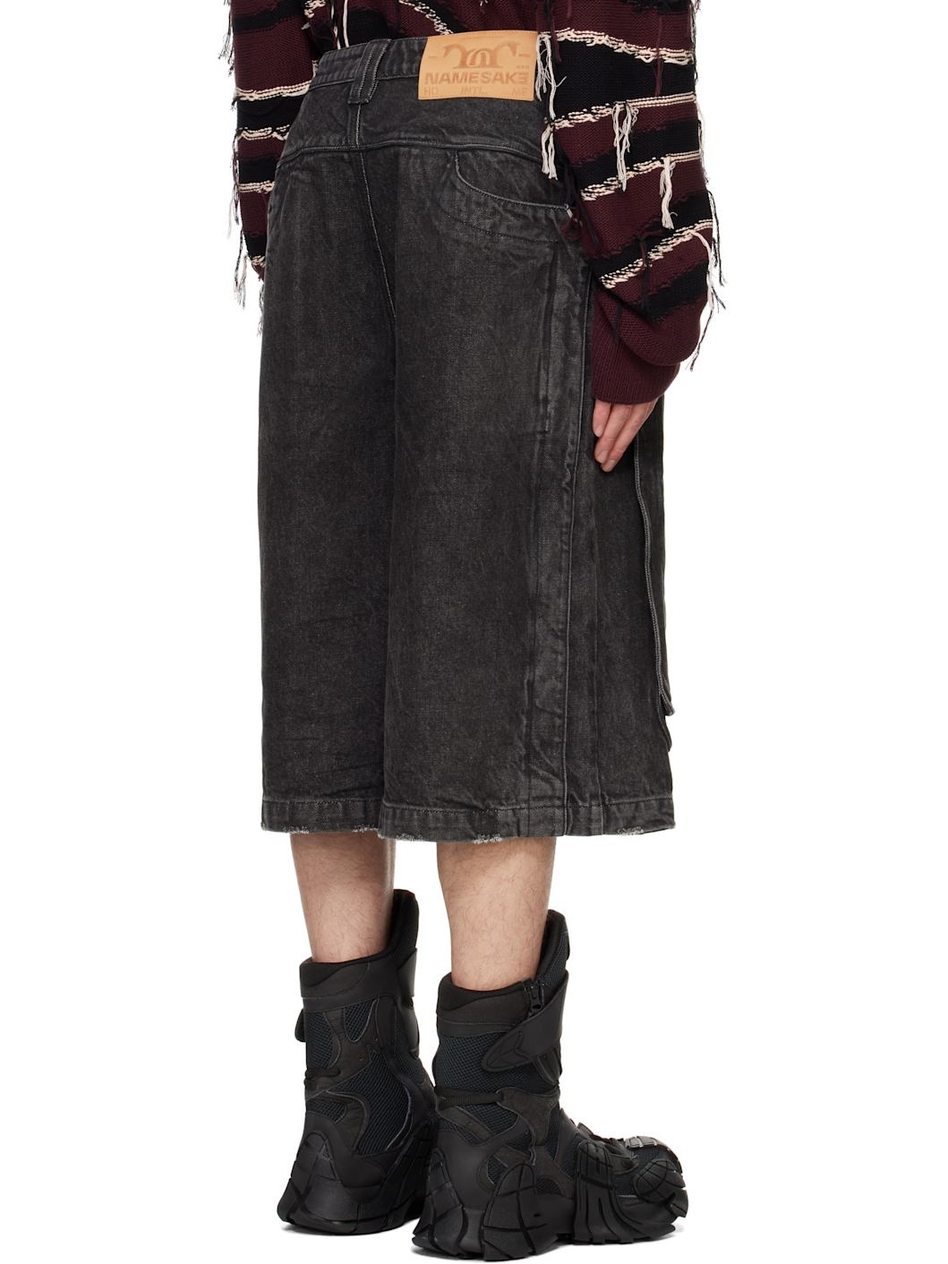 Black Sean Distressed Stain Denim Shorts - 3