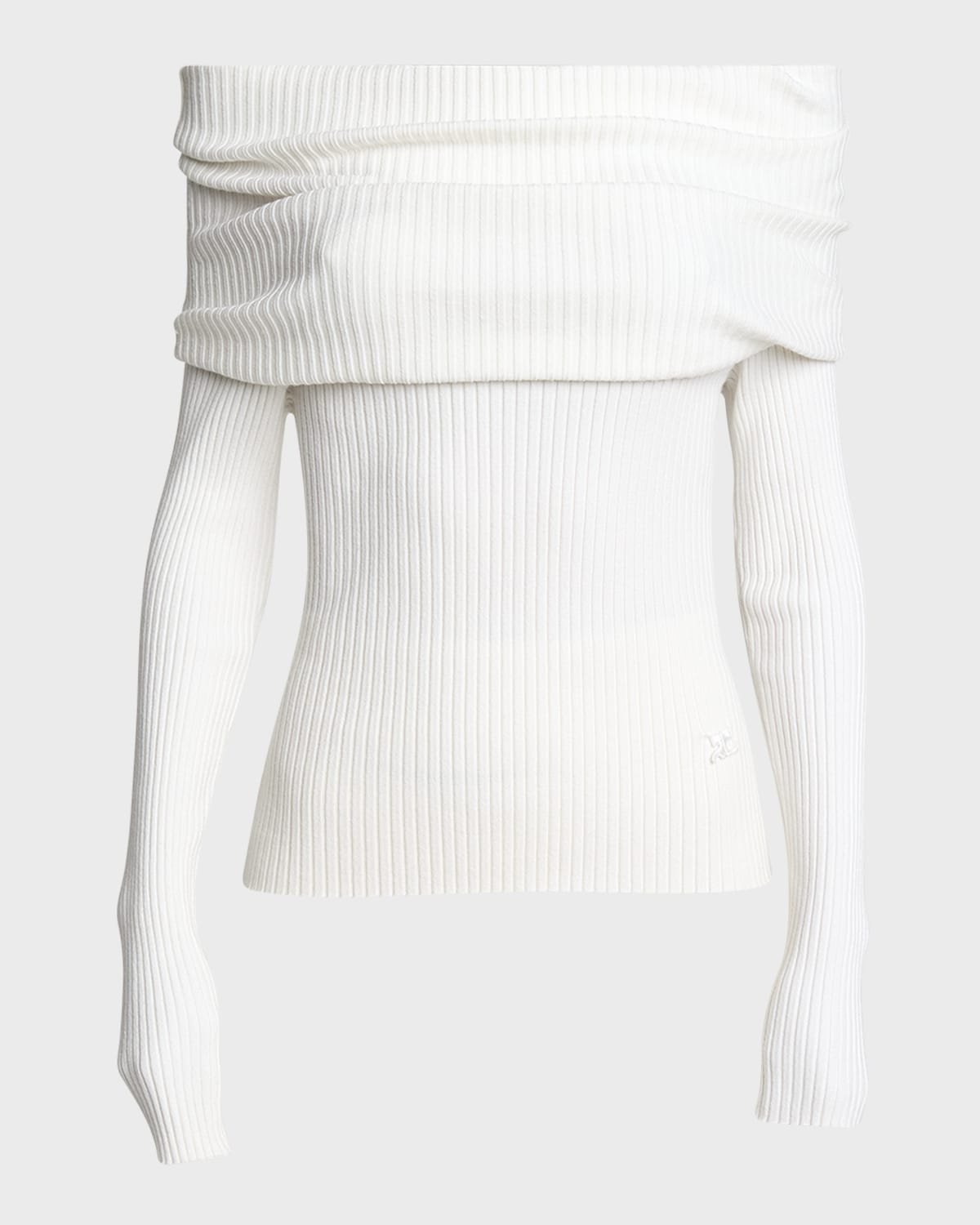 Twisted Off-The-Shoulder Long-Sleeve Rib Knit Sweater - 1