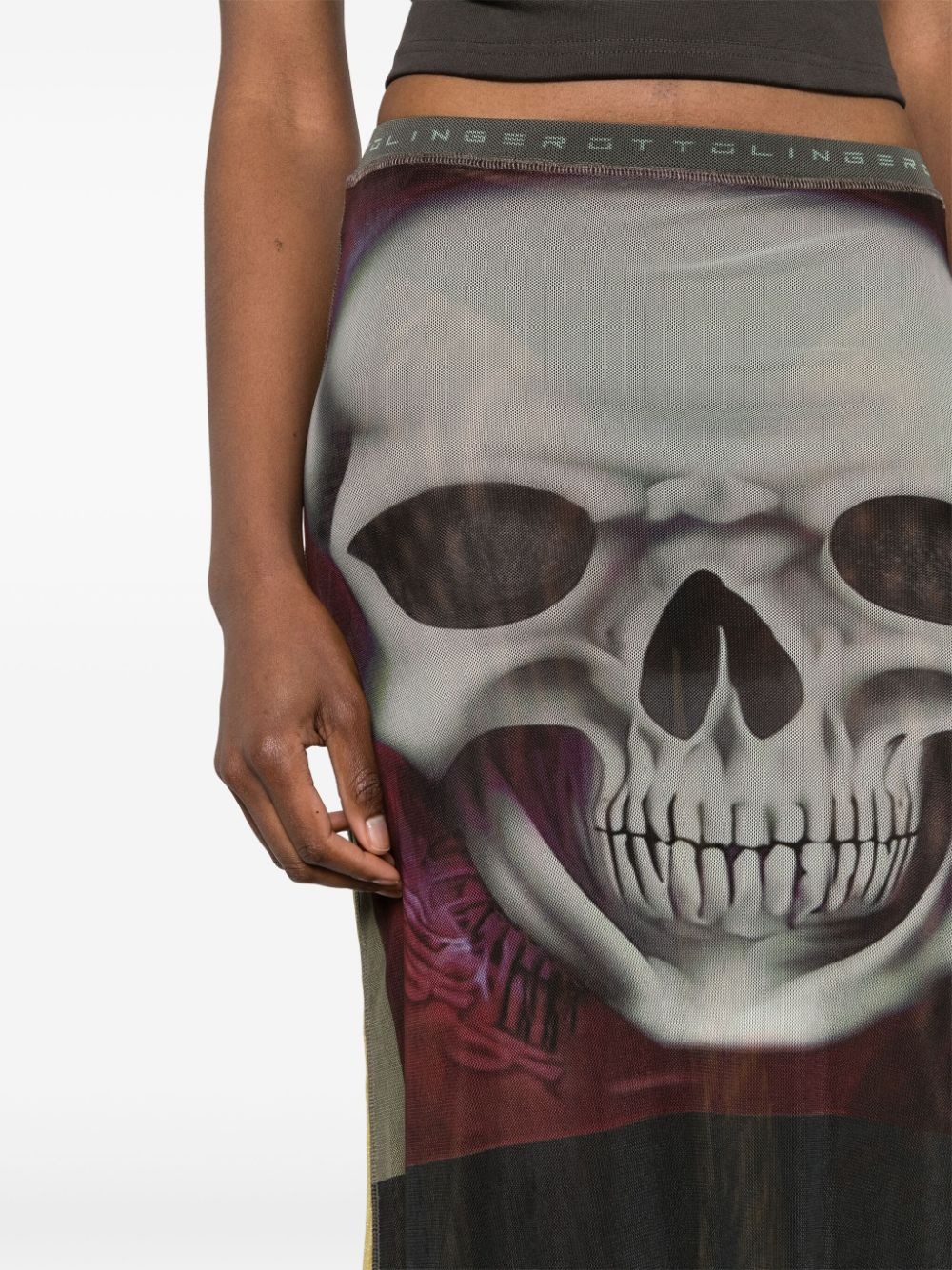 skull-print mesh midi skirt - 5