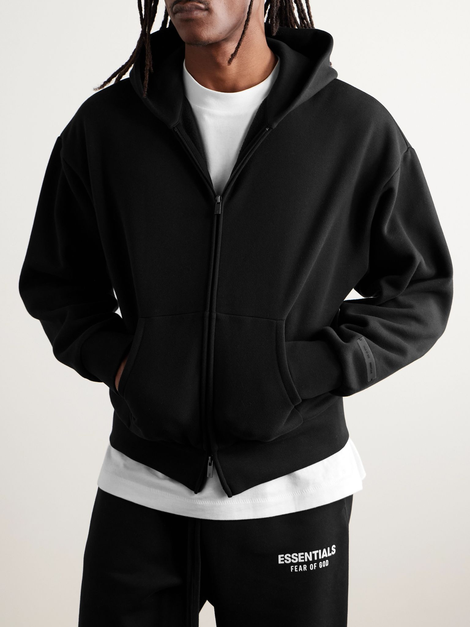 Logo-Appliquéd Cotton-Blend Jersey Zip-Up Hoodie Black - 3