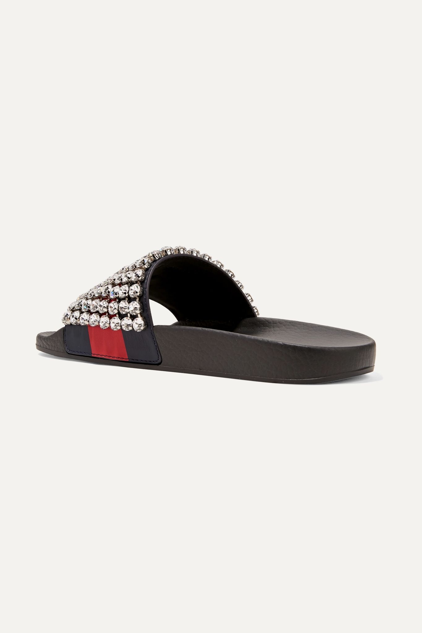 Crystal-embellished leather and rubber slides - 4