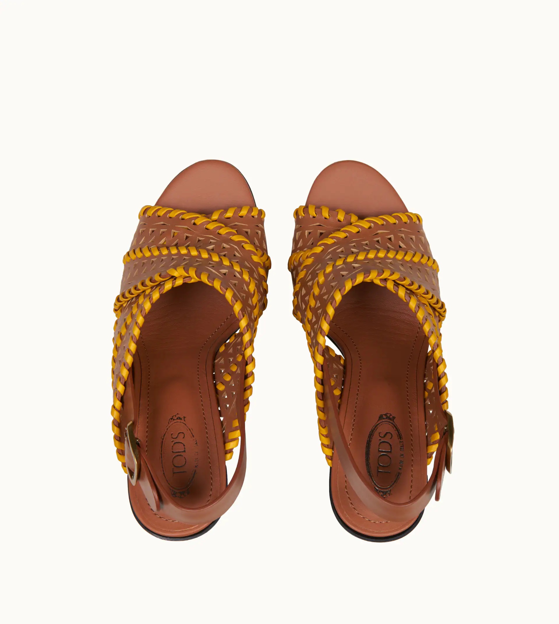 SANDALS IN LEATHER - BROWN, YELLOW - 3
