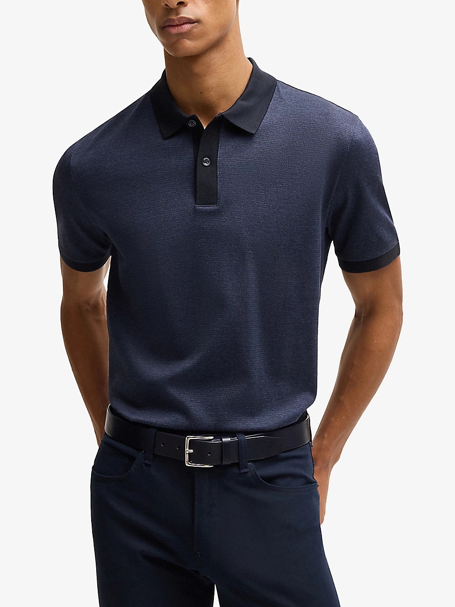 Short-sleeved contrast-trim cotton polo shirt - 3