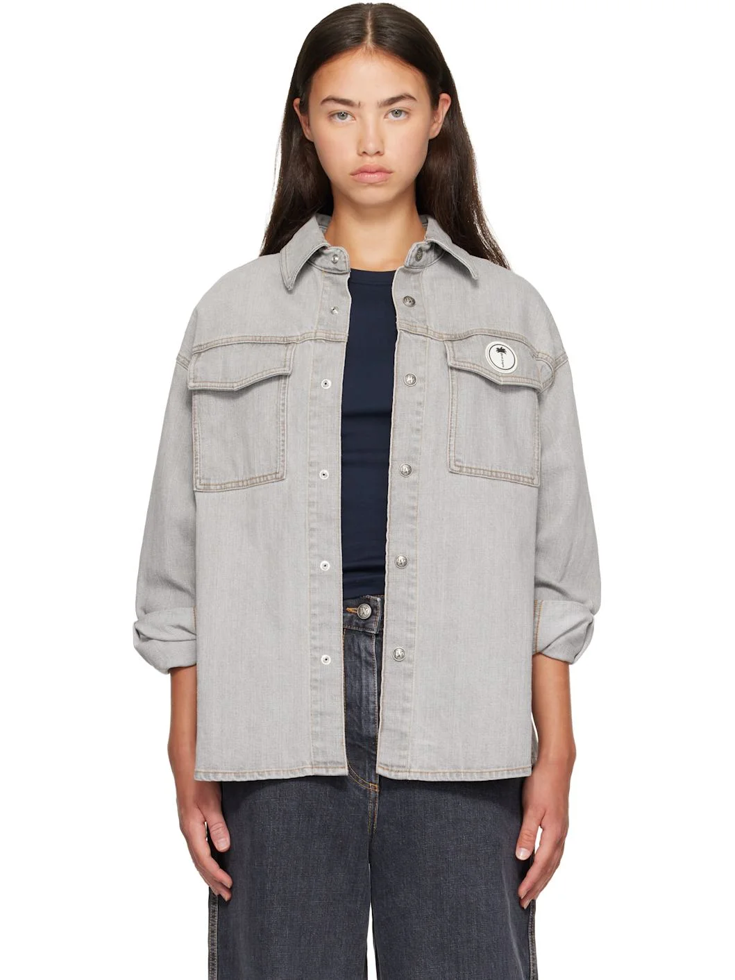 Gray Tree Logo Denim Overshirt - 1